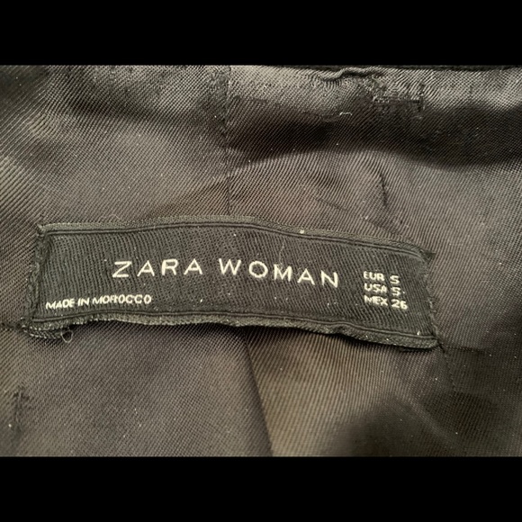 Zara Black 75% Wool Winter Jacket coat Hood with black fur metal Buckel pocket S - Picture 15 of 16